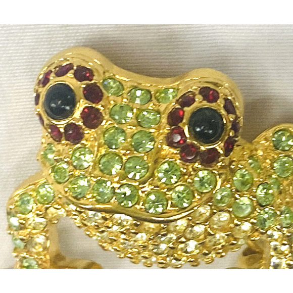 Vintage Monet Big Eyed Frog Brooch Gold Tone Red Green Rhinestone Pin Brooch - Picture 3 of 5